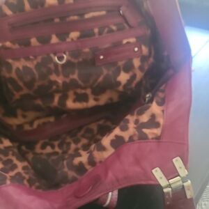 B. Makowsky Burgundy Shoulder Bag with Leopard Lining